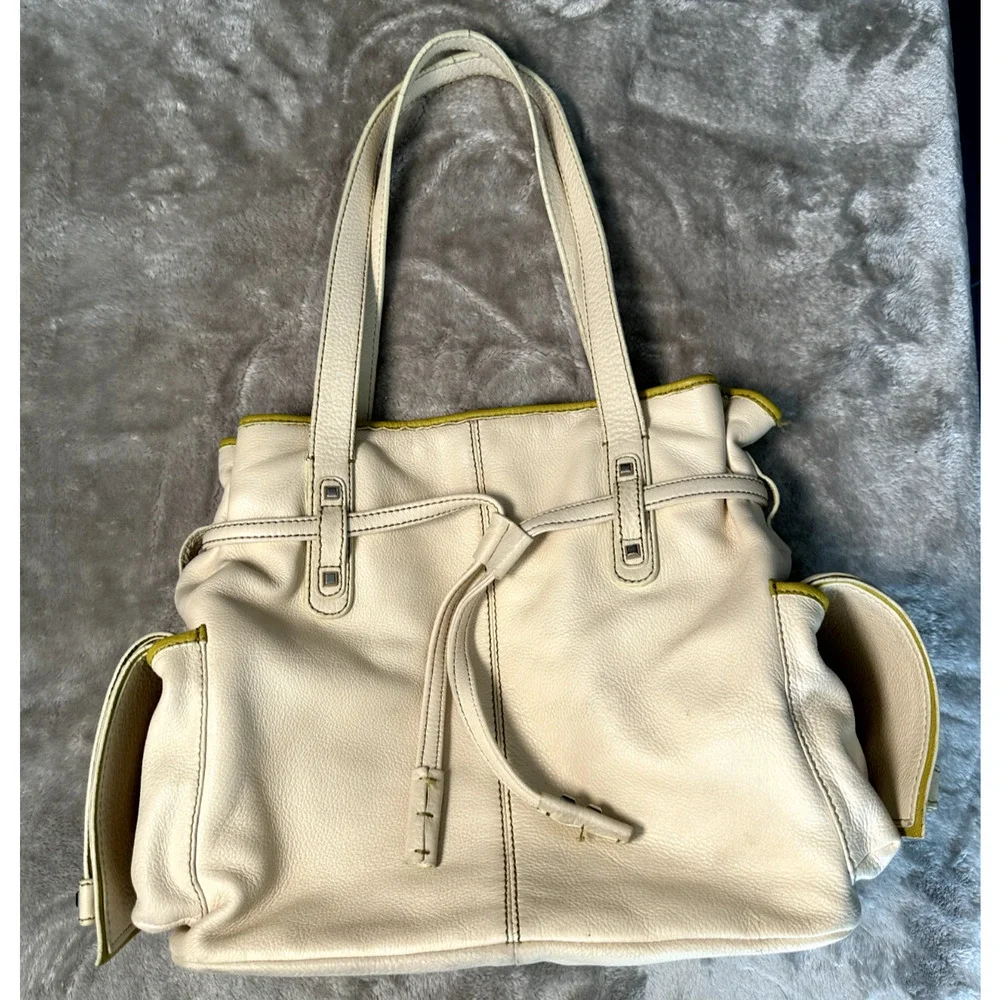 White Leather Baby Diaper Bag Silver Studded Satchel Shoulder Handbag